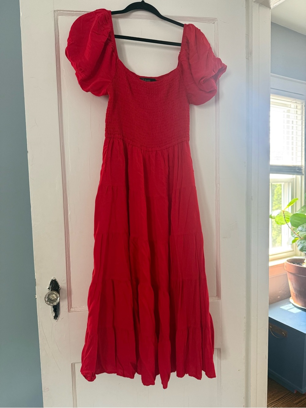Red Puff Sleeve Smocked Maxi Dress